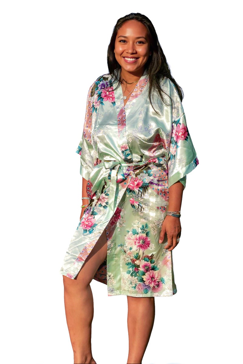 CCcollections Long Kimono Robe for Women, Premium Lightweight Peacock Bridesmaid Robe, Bridal Shower, Birthday Womenâ€™s Gift - Image 1